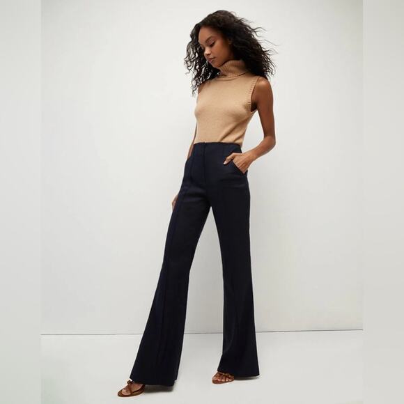 Veronica Beard Komi Linen Blend Flared Pants Center Seam Womens Size 0 - Picture 3 of 8